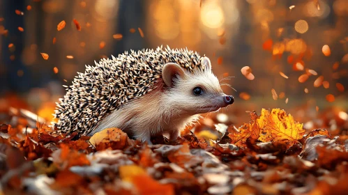 Hedgehog in Fall Forest
