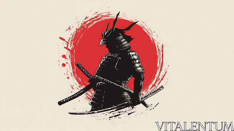 Japanese Samurai Warrior with Red Sun AI Image