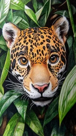 Jaguar Peering Through Leaves