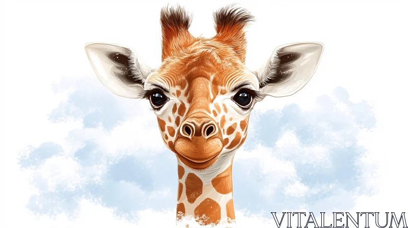 Playful Young Giraffe Portrait AI Image