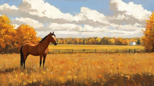 Serene Horse in Autumn Landscape