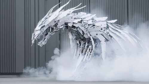 White Robotic Dragon Sculpture