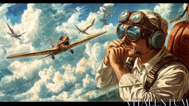 AI ART Vintage Pilot and Dinosaur Aircrafts