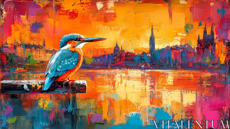 Abstract Cityscape with Kingfisher AI Image