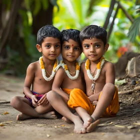 Garlanded Trio: A Portrait of Childhood