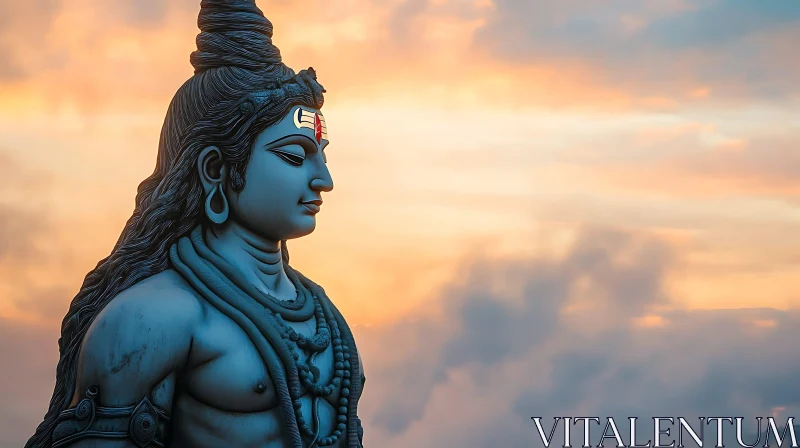 Lord Shiva Sculpture with Cloudy Sky AI Image