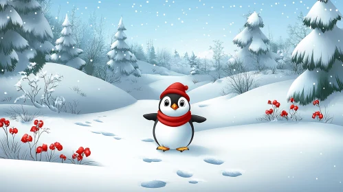 Playful Penguin in Snowy Landscape