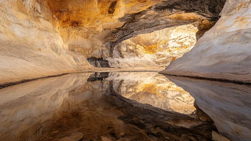 Symmetrical Reflection in an Enchanting Underground Cave