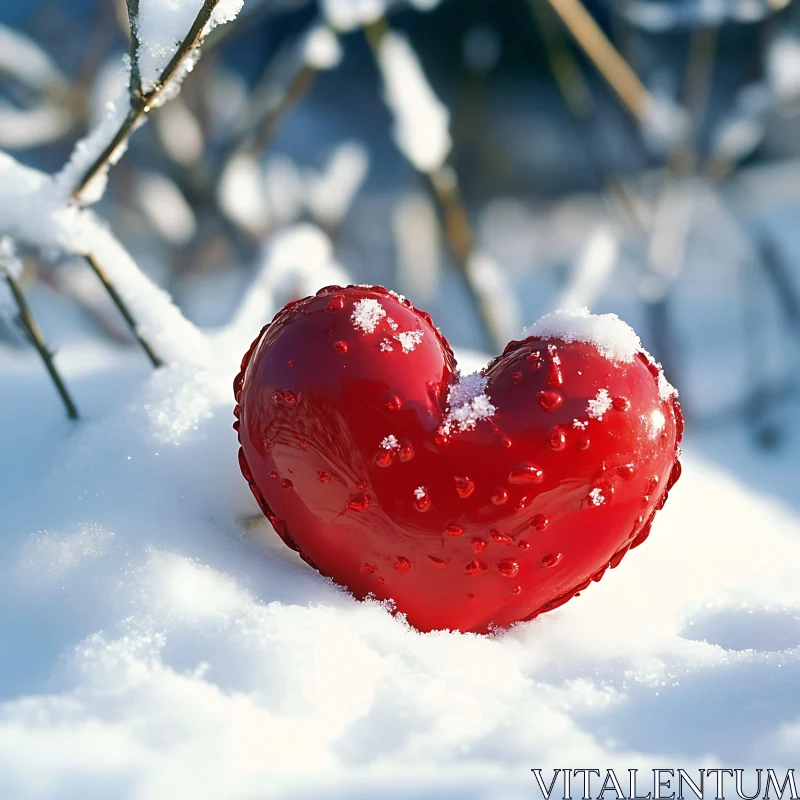 Red Heart in Winter Snow Scene AI Image