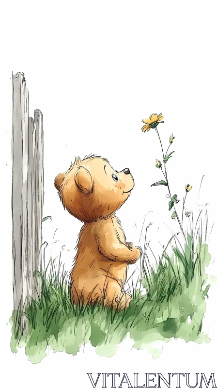 Teddy Bear in a Peaceful Garden AI Image