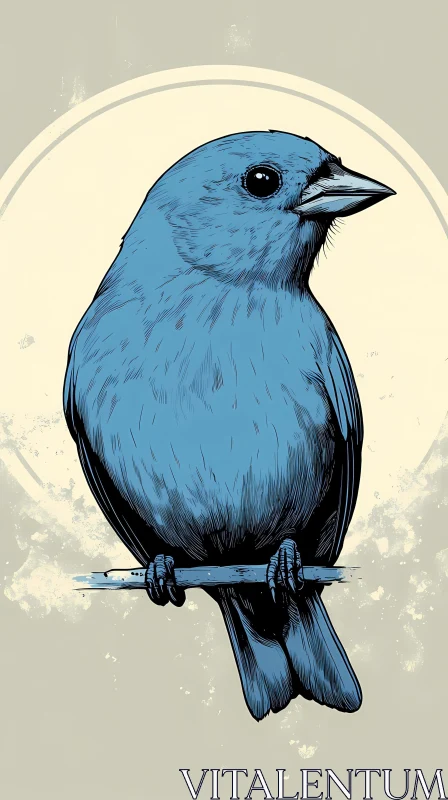 AI ART Blue Bird Perched Artwork