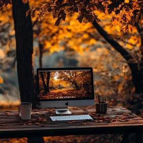 Nature-Inspired Workspace in Autumn Forest