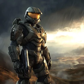 Sci-Fi Warrior in Rain