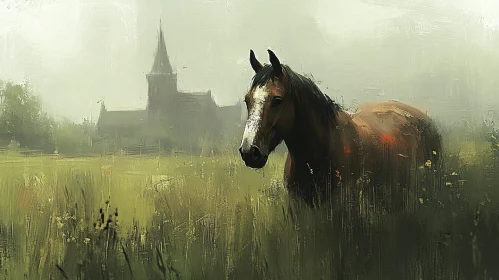 Serene Landscape with Horse