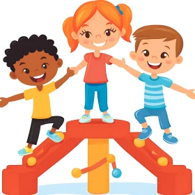 Children on Playground Cartoon Image