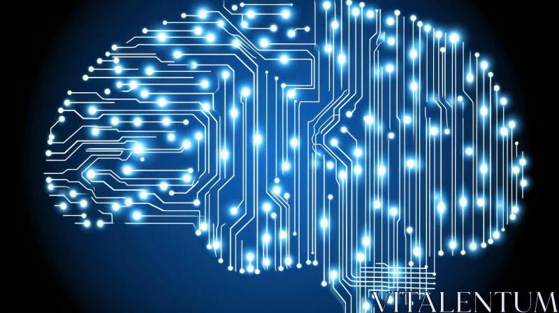 Artificially Intelligent Computer Circuit in the Shape of a Human Brain AI Image