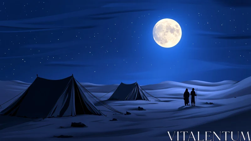 Night Campers Under Moonlight Landscape AI Image