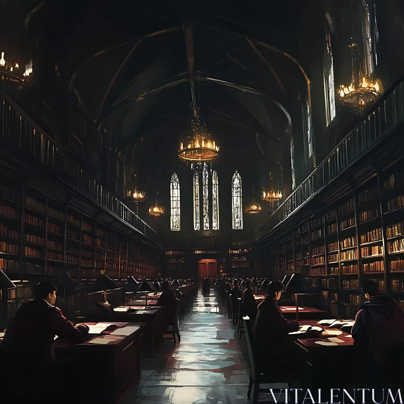 Scholarly Pursuit in the Library Interior AI Image