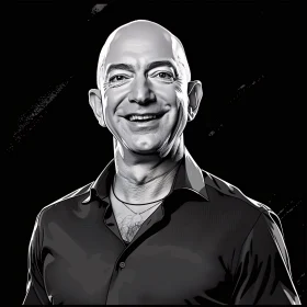 Black-and-White Digital Art of a Smiling Bald Man