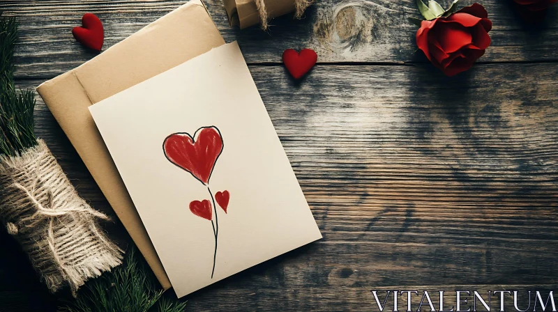 Rustic Love Card on Wooden Table AI Image