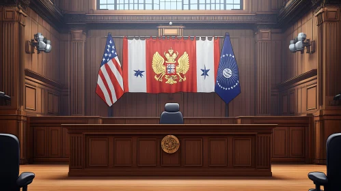 Courtroom Interior with Flags Illustration