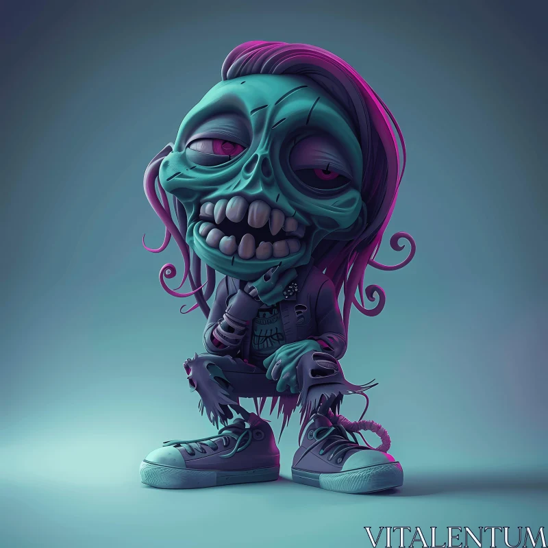 AI ART Cartoon Zombie in Leather Jacket: A 3D Rendered Image