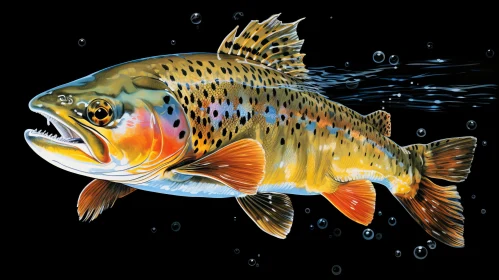 Colorful Trout Swimming in Water - Hyper-Realistic Animal Art