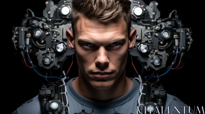Cyborg Man in Contemporary Realist Photography AI Image