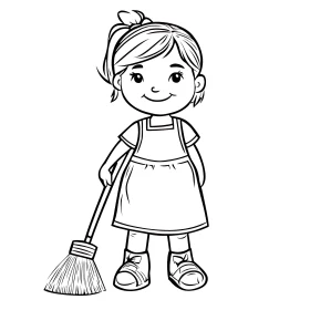 Cartoon Girl with Broom