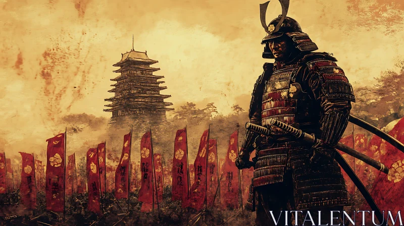 AI ART Guardian of the Pagoda: A Samurai's Vigil