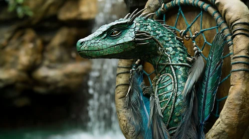 Emerald Dragon Dreamcatcher Waterfall Scene