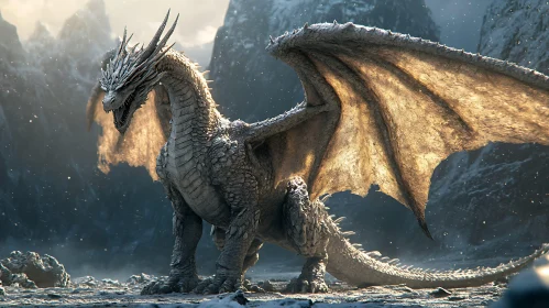 Dragon in Winter Landscape