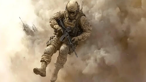 Military Warrior in Combat Zone