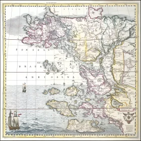 Antique Geographical Chart with Sailing Ships