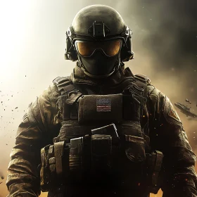 Tactical Soldier with American Flag
