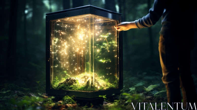 Eerie Glass Box with Glowing Plants in Forest | Futuristic Design AI Image
