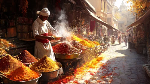 Indian Street Vendor Preparing Spices AI Image