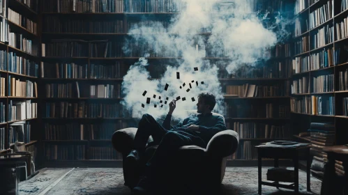 Library Dreamscape with Smoking Man