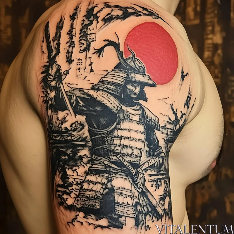 Ink Art: Samurai Warrior Back Tattoo AI Image