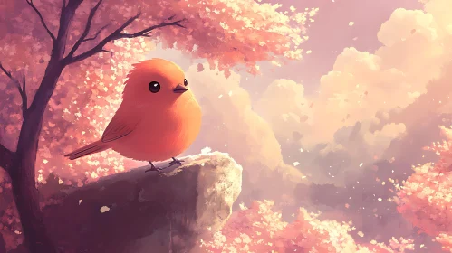Bird Among Blossoms, Serene Spring Art