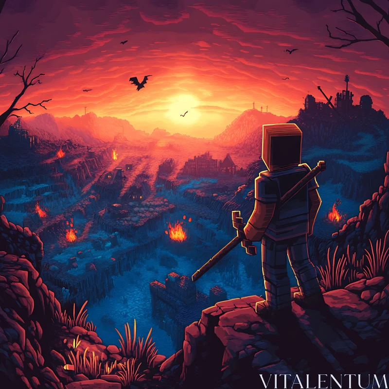 AI ART Sunset Over Minecraft World