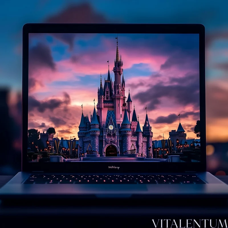 Magical Castle on Laptop Display AI Image