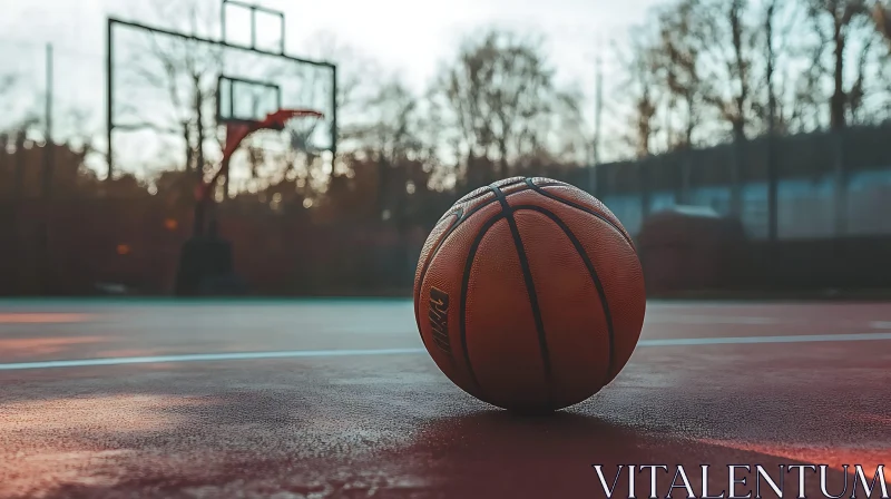 Outdoor Basketball Court with Ball AI Image