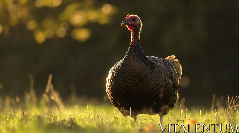 Wild Turkey Portrait in Meadow AI Image