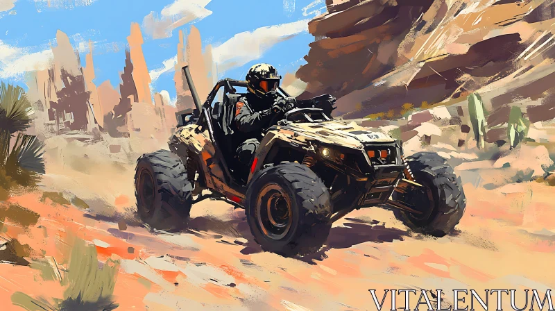 Off-Road Vehicle in Desert Landscape AI Image