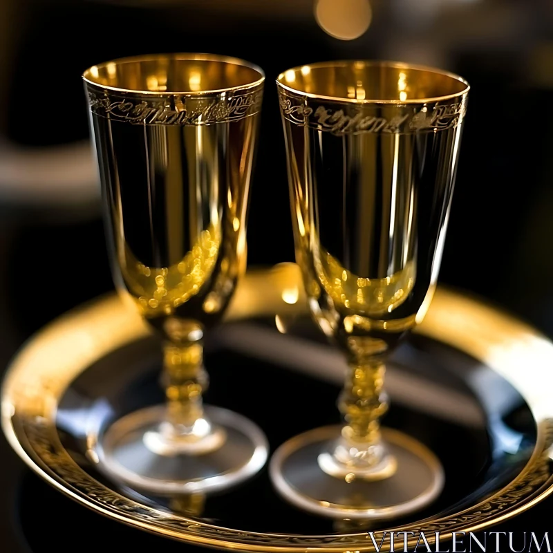 AI ART Luxury Gold Glasses on Black Plate