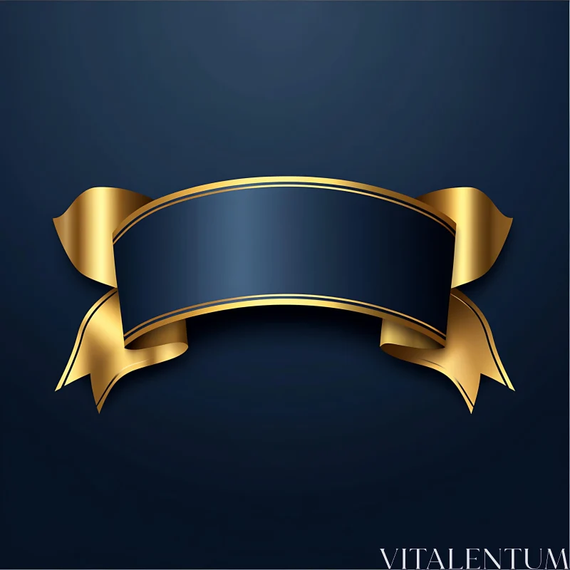 Luxurious Blue Banner with Gold Ribbons AI Image