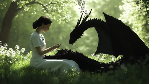 Woman and Dragon in Forest