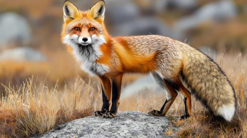 Striking Fox Amidst Golden Grass