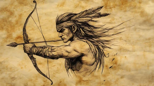 Ancient Warrior with Bow and Arrow